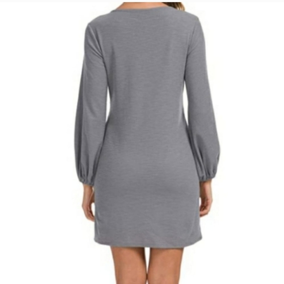 Lionstill Gray Casual Dress Long Sleeve Tie Wrap Waist Mini Dress Size Medium - Picture 4 of 7